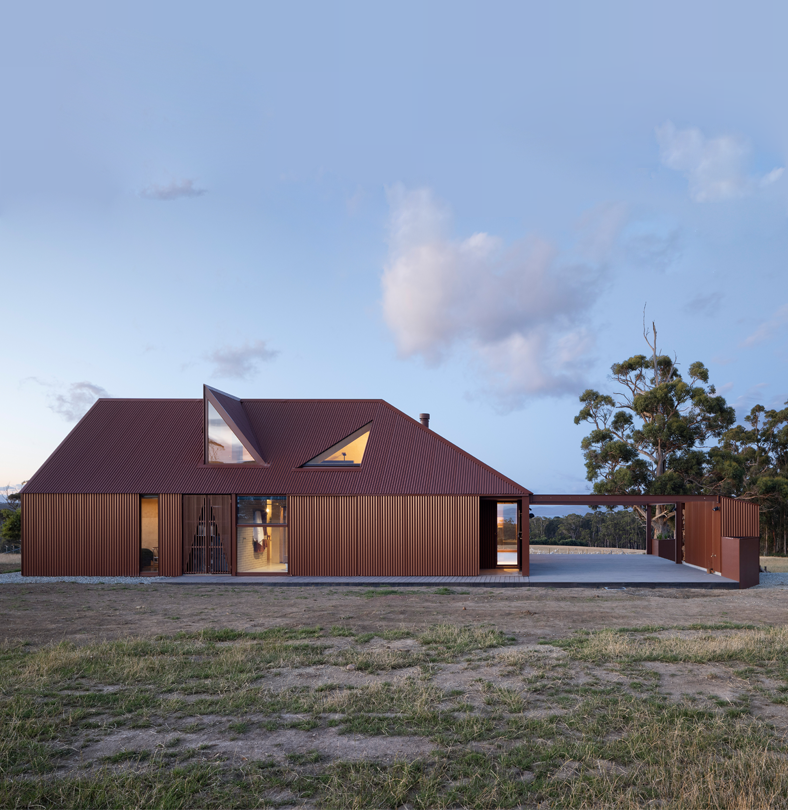 residence on Bruny Island uses LYSAGHT CUSTOM ORB® cladding made from COLORBOND® steel in colour Terrain® 
