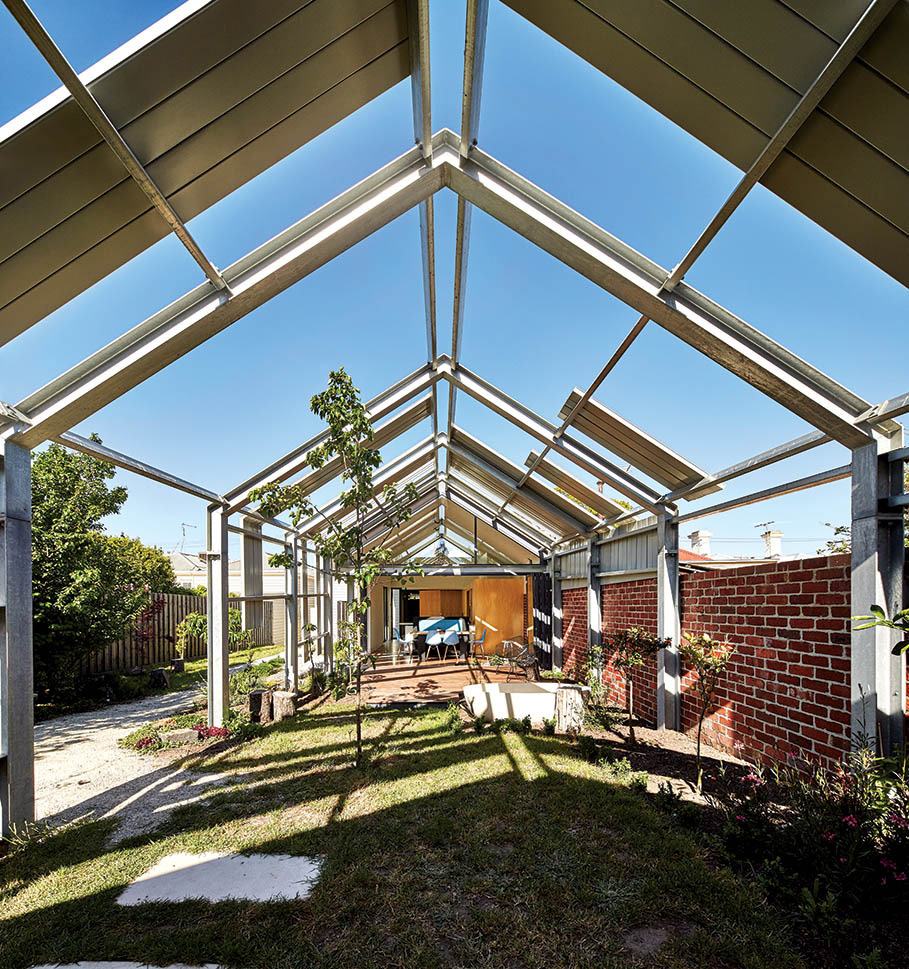 Structural steel ribs are mostly all that exist between outdoor bathing and a big sky