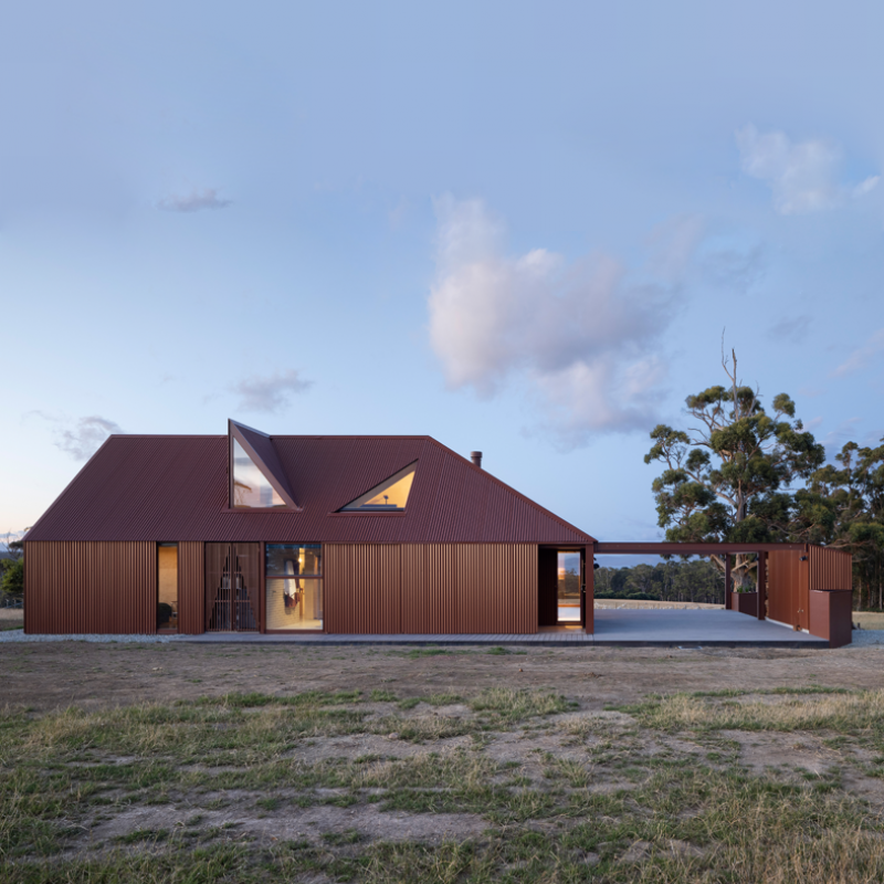 residence on Bruny Island uses LYSAGHT CUSTOM ORB® cladding made from COLORBOND® steel in colour Terrain® 