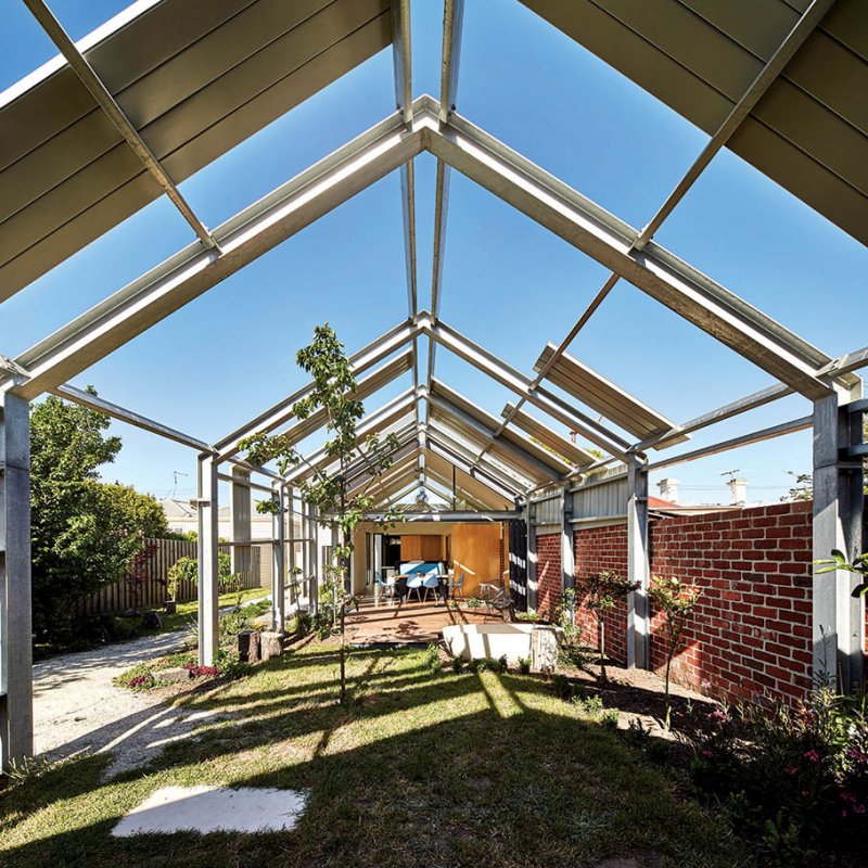 Structural steel ribs are mostly all that exist between outdoor bathing and a big sky