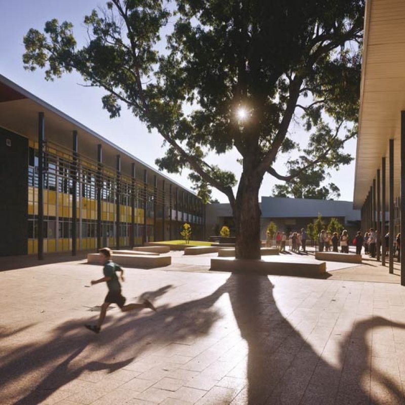 A central internal courtyard is another of the school’s signatures. “We wanted a focus on a singular school centre that suggests everyone belongs to one big community,” Gulland said.